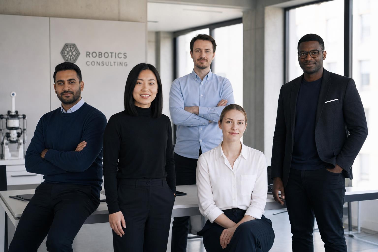 The Tech Co Industries leadership team standing in the Palo Alto headquarters